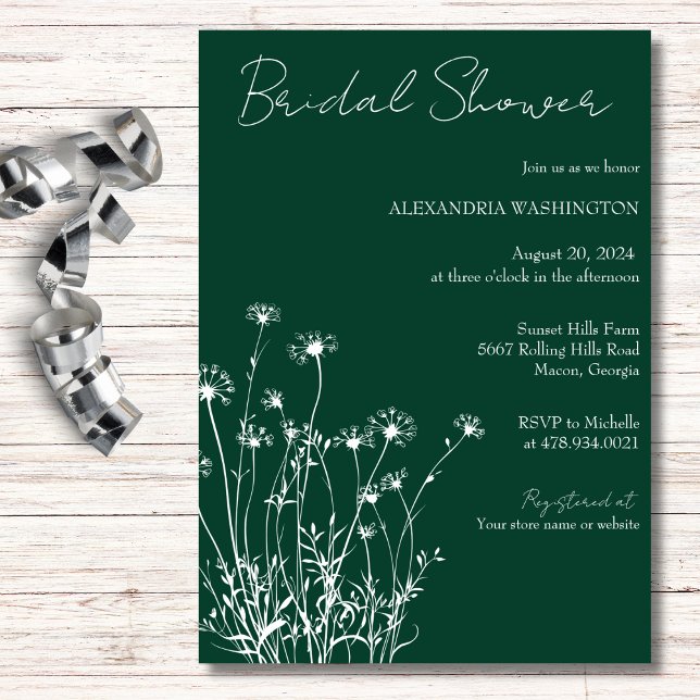 Modern Green & White Wildflower Bridal Shower Invitation (Creator Uploaded)