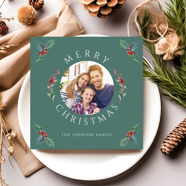 Modern Green Winter Botanicals Christmas Photo  Holiday Card (Modern Green Winter Botanicals Christmas Photo Holiday Card)
