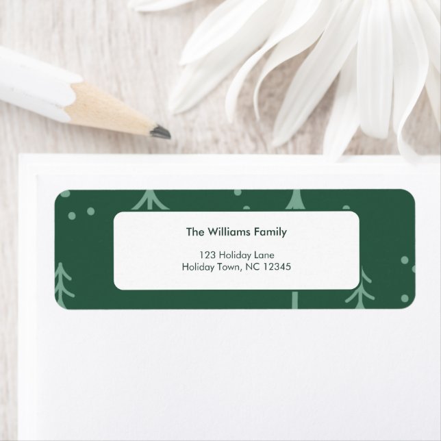 Modern Green Winter Tree Holiday Return Return Address Label (Insitu)