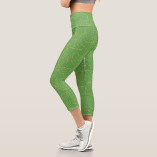 Modern Green with Golden Koi Fish Capri Leggings