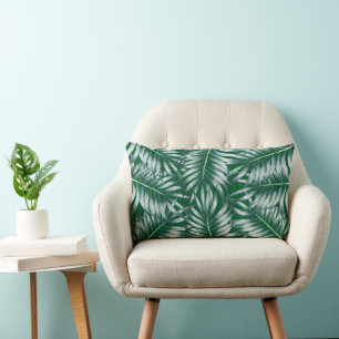 Modern Green with tropical fern leaves Lumbar Cushion