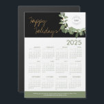 Modern Green Wreath black Logo here 2025 Calendar<br><div class="desc">Extend your Holiday greetings and thank your clients, employees and customers with these modern and customisable Christmas Corporate Holiday magnetic 2023 calendar cards. Replace the logo with your own branding, personalise the message, Featuring my modern wreath illustration in gold, green, and the words "Happy Holidays" in a gold colour hue...</div>