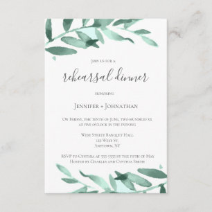 Modern green wreath rehearsal dinner invitations