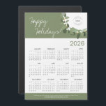 Modern Green Wreath Your Logo here 2025 Calendar<br><div class="desc">Extend your Holiday greetings and thank your clients, employees and customers with these modern and customisable Christmas Corporate Holiday magnetic 2025 calendar cards. Replace the logo with your own branding, personalise the message, Featuring my modern wreath illustration in gold, green, and the words "Happy Holidays" in a gold colour hue...</div>