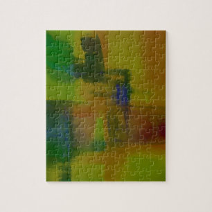 Modern Green Yellow Abstract Jigsaw Puzzle