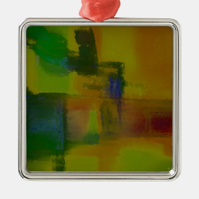 Modern Green Yellow Abstract Metal Tree Decoration (Front)