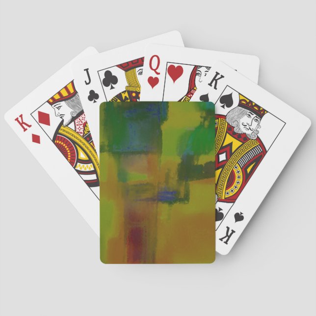 Modern Green Yellow Abstract Playing Cards (Back)