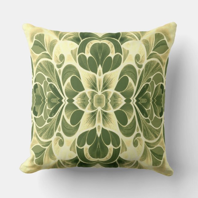 Modern green & yellow all over fabric pattern  cushion (Front)