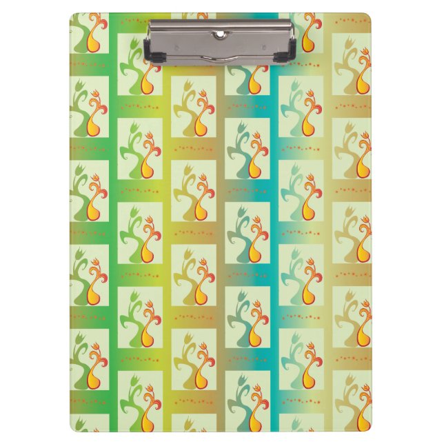 Modern Green, yellow and blue Tulip Couple pattern Clipboard (Front)