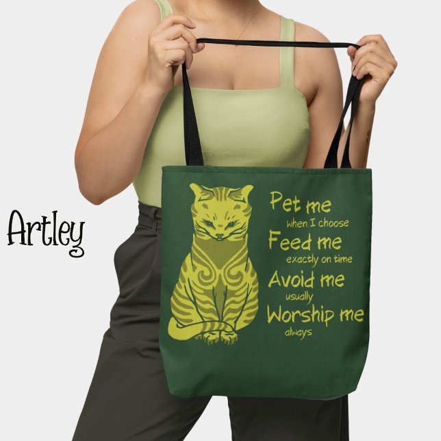 Modern Green Yellow Funny Cat Phrase Pet Painting  Tote Bag (Creator Uploaded)