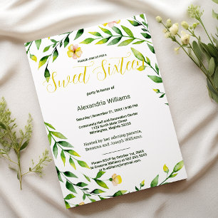 Modern green yellow outdoors floral Sweet Sixteen Invitation