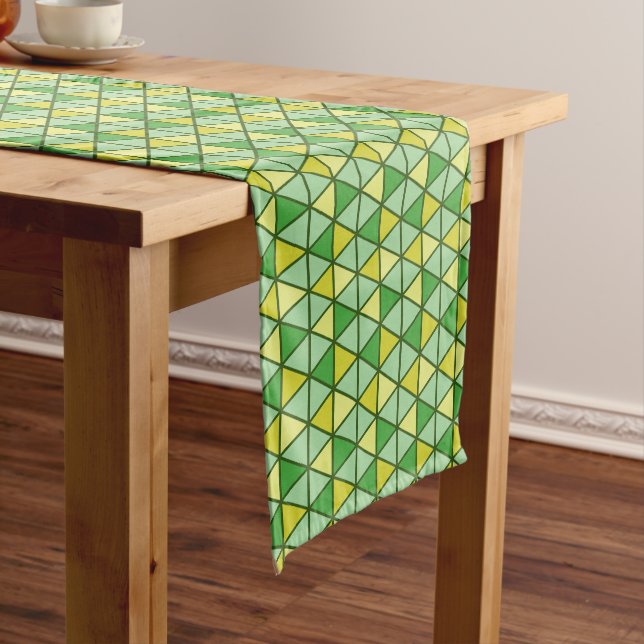Modern Green Yellow Triangle Geometric Pattern Long Table Runner (In Situ)