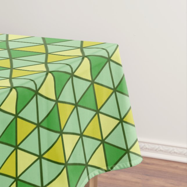 Modern Green Yellow Triangle Geometric Pattern Tablecloth (In Situ)