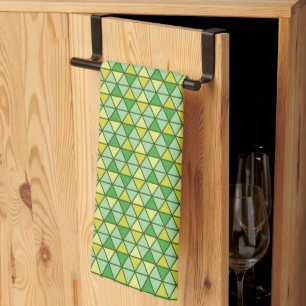 Modern Green Yellow Triangle Geometric Pattern Tea Towel