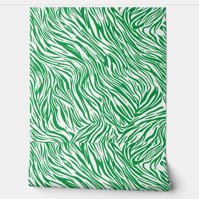 Modern Green Zebra Print Wallpaper (Unrolling)
