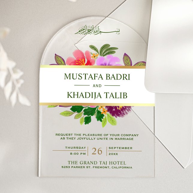 Modern Greenery and Floral Islamic Muslim Wedding Acrylic Invitations (Creator Uploaded)