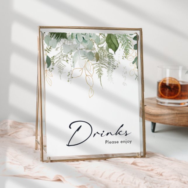 Modern Greenery and Gold Baby Shower Drinks Sign (Creator Uploaded)