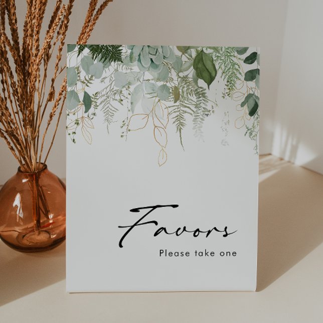 Modern Greenery and Gold Baby Shower Favours Pedestal Sign (Creator Uploaded)