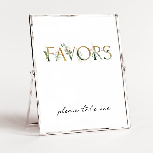 Modern Greenery and Gold Baby Shower Favours Sign (Creator Uploaded)