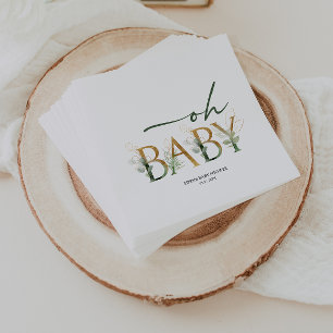Modern Greenery and Gold Baby Shower Napkins