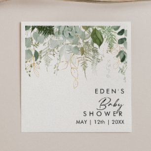 Modern Greenery and Gold Baby Shower Napkins