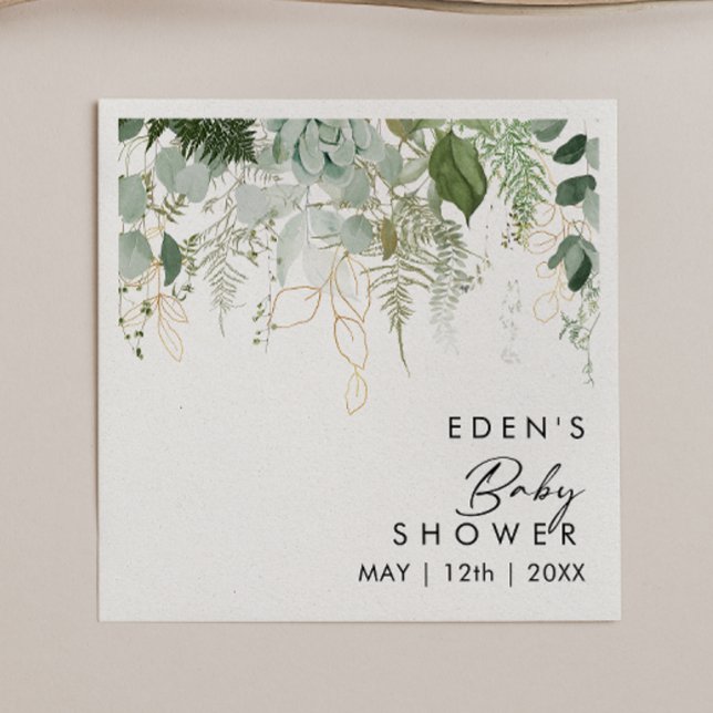 Modern Greenery and Gold Baby Shower Napkins (Creator Uploaded)