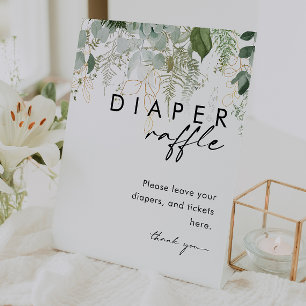 Modern Greenery and Gold Diaper Raffle Baby Shower Pedestal Sign