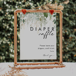 Modern Greenery and Gold Diaper Raffle Baby Shower Poster