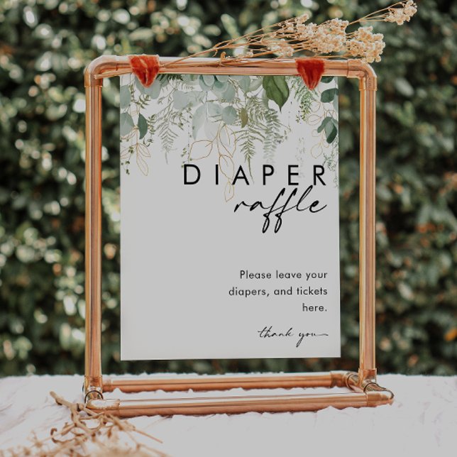 Modern Greenery and Gold Diaper Raffle Baby Shower Poster (Creator Uploaded)