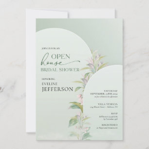 Modern greenery arch blush flowers Open House Invitation