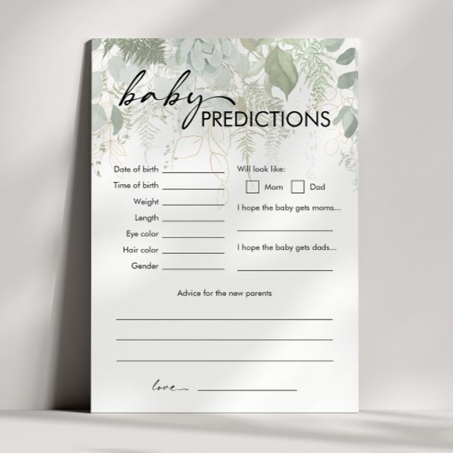 Modern Greenery Baby Shower Baby Predictions Card (Creator Uploaded)