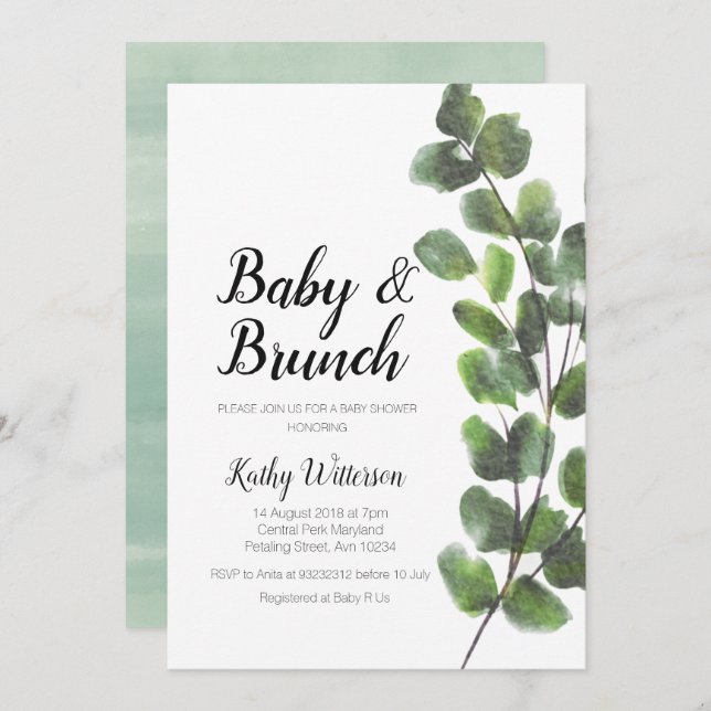 Modern greenery Baby shower invitation boy (Front/Back)