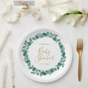 Modern Greenery Baby Shower Paper Plate