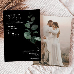 Modern Greenery Black Nothing Fancy Photo Wedding Invitation