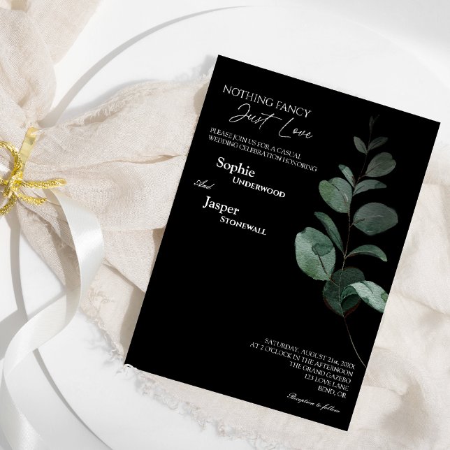Modern Greenery Black Nothing Fancy Wedding Invitation (Creator Uploaded)