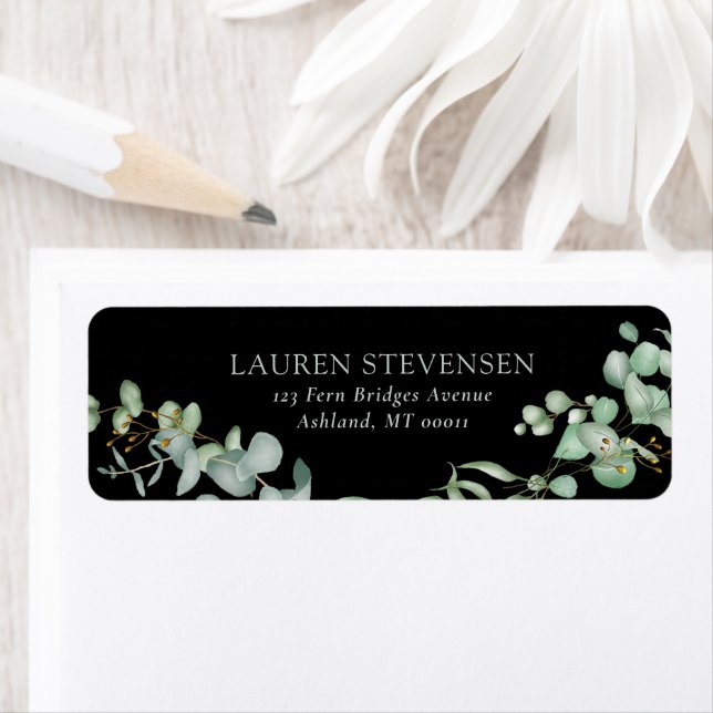 Modern Greenery Black Sage Simple Wedding Return Address Label (Insitu)