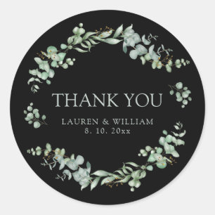 Modern Greenery Black Sage Wedding Thank You Classic Round Sticker