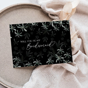 Modern Greenery Black Wedding Bridesmaid Proposal Invitation