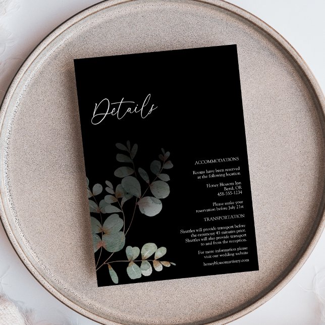 Modern Greenery Black Wedding Details Enclosure Card (Creator Uploaded)