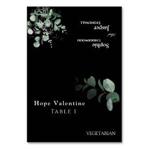 Modern Greenery Black Wedding Foldable Place Card