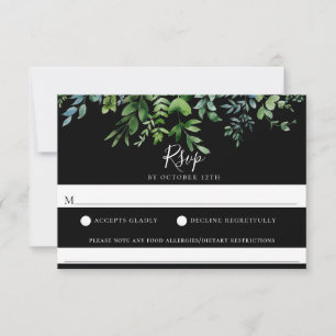 Modern Greenery Black Wedding Food Allergy RSVP Card