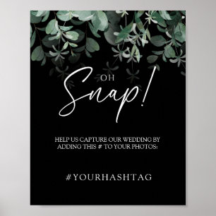 Modern Greenery Black Wedding Oh Snap Poster