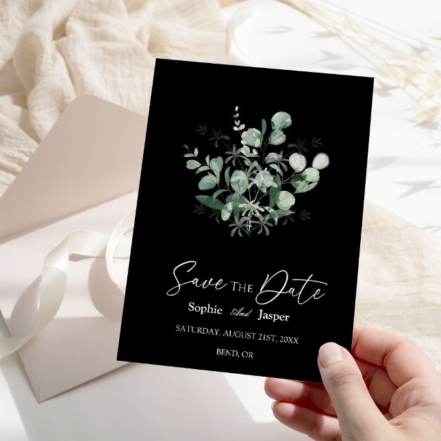 Modern Greenery Black Wedding Save The Date (Creator Uploaded)