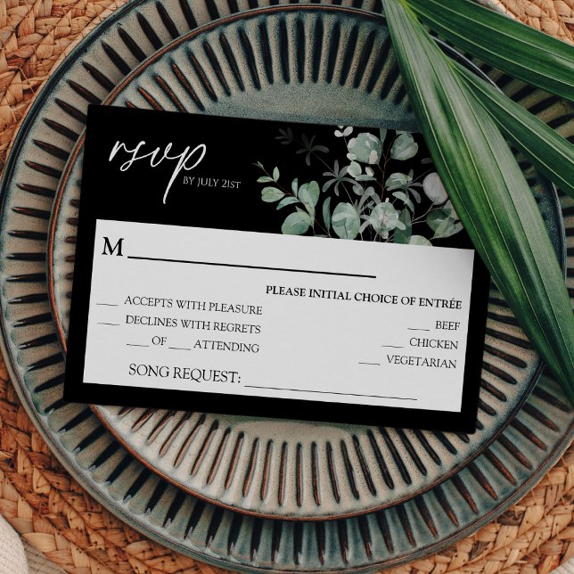 Modern Greenery Black Wedding Song Request RSVP Card (Creator Uploaded)