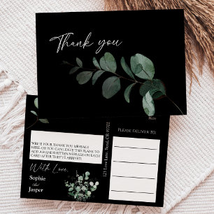Modern Greenery Black Wedding Thank You Postcard