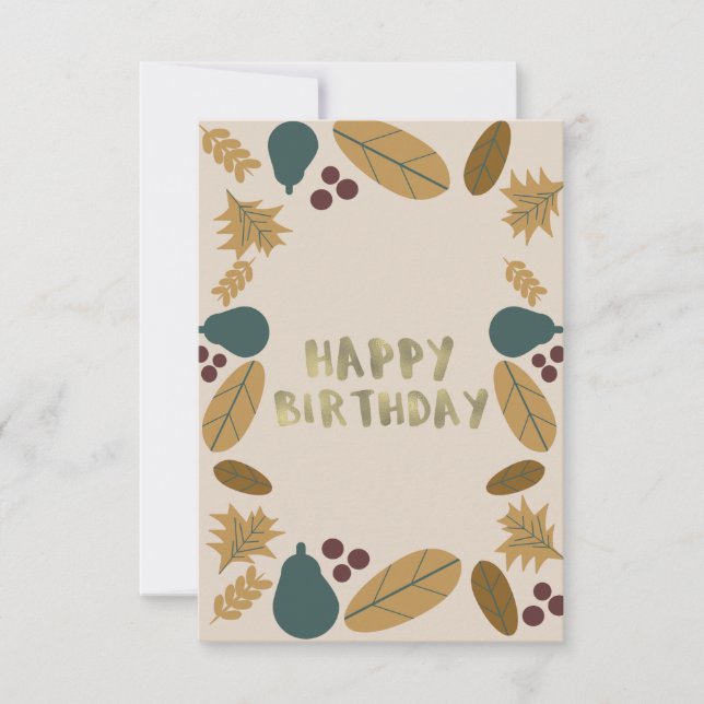 Modern Greenery Border Thanksgiving Fall Birthday Card (Front)