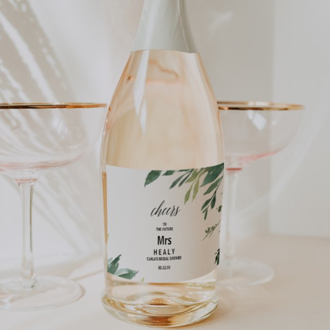 Modern Greenery Botanical Foliage Bridal Shower Sparkling Wine Label (Creator Uploaded)
