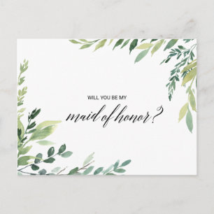 Modern Greenery Botanical Foliage Maid of Honour Invitation Postcard