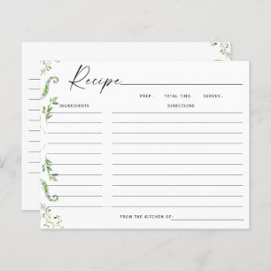 Modern Greenery Bridal Shower Recipe Card