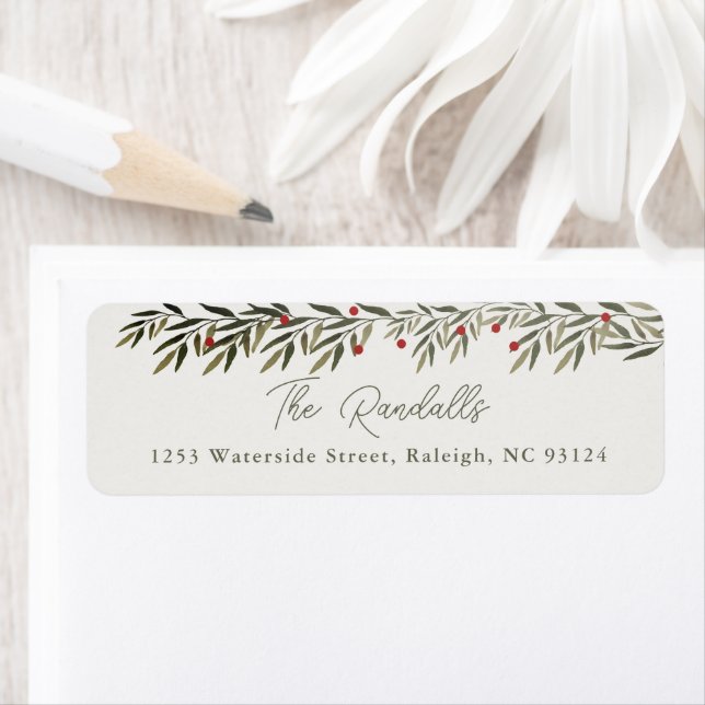 Modern Greenery Christmas Card Return Address Label (Insitu)